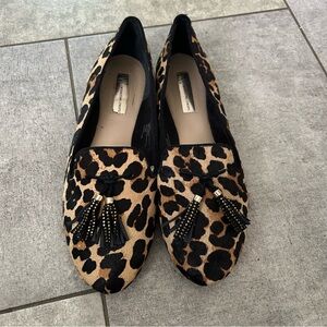 INC International Concepts Brown and Black leopard print calf hair tassel Flats